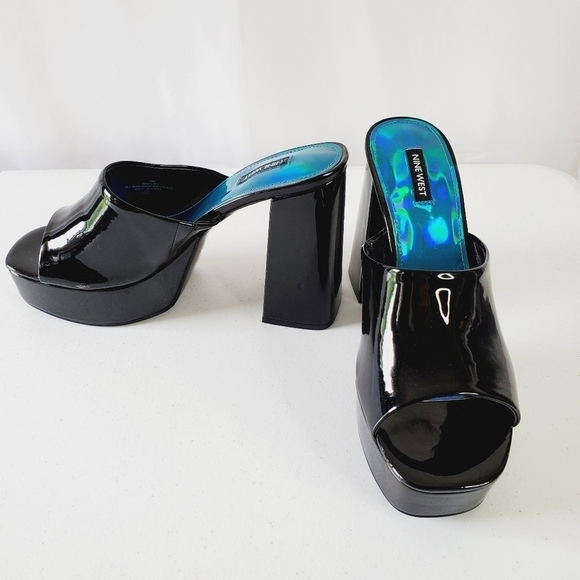Nine West Jilie Platform Mules Size 10 Open Toe Patent Leather High Heel Sandal - Picture 16 of 16